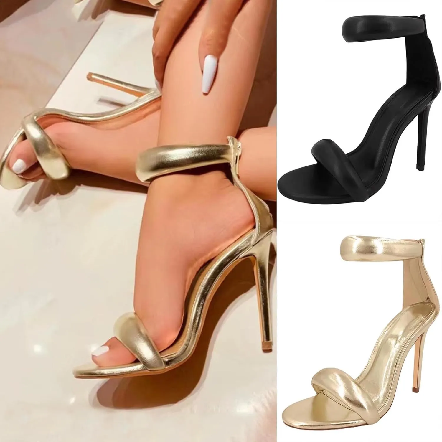 High Heels for Women Open Toe Sandals for Women 2025 Summer Dress Shoes Stiletto Heeled Sandals with Ankle Strap
