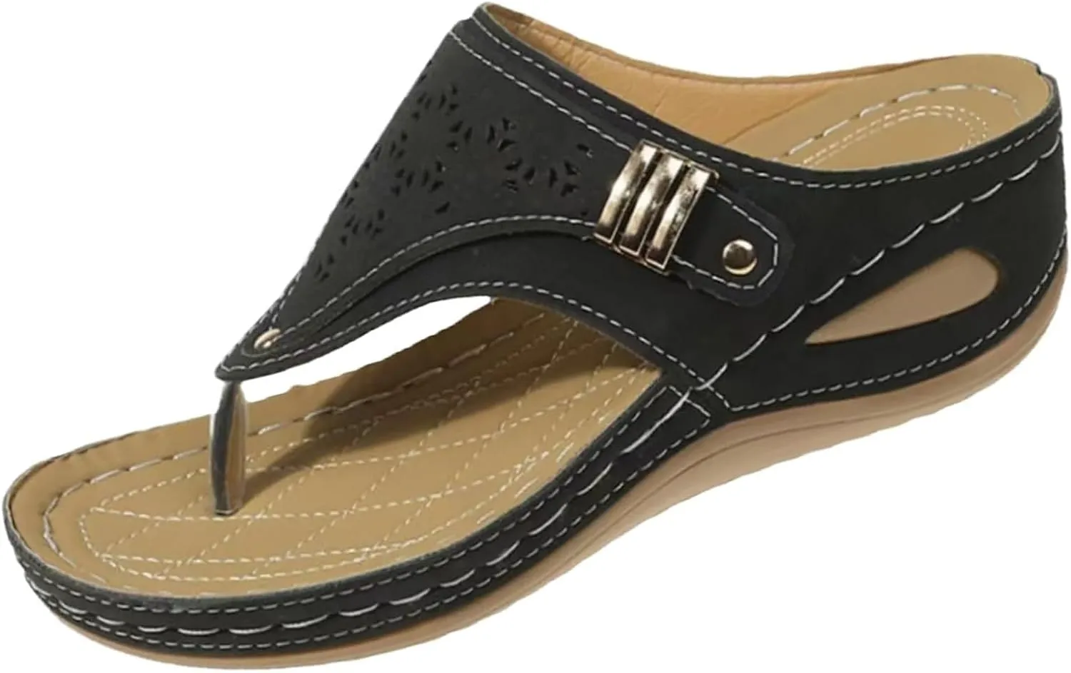 Kubbon Flip Flops for Women Open Toe Orthopedic Sandals Casual Diabetic Walking Sandals with Arch Supprot Comfortable Slippers Platform Wedge Sandles
