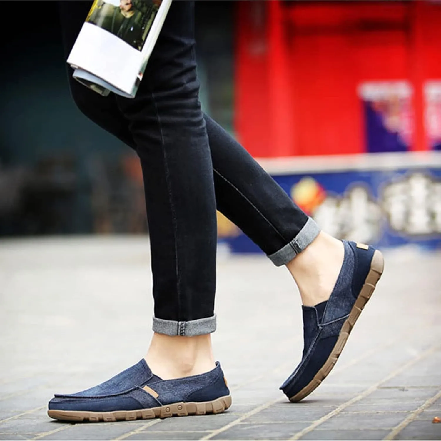 Men's Canvas Slip On Boat Shoes Deck Shoes,Casual Vintage Non-Slip Lightweight Breathable Arch Support Loafers Walking Driving Shoes