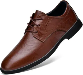 Oxford Dress Shoes for Men Lace Up Brogue Embossed Checkered PU Leather Non Slip Anti-Slip Block Heel Rubber Sole Slip Resistant Classica