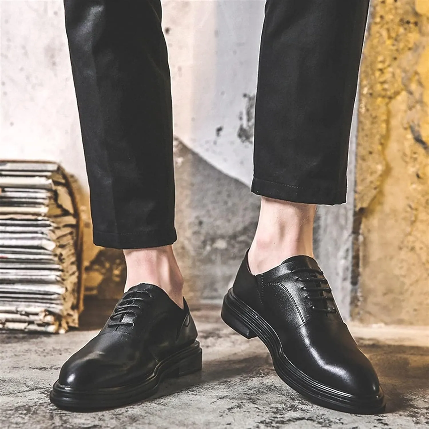Oxford Dress Shoes for Men Lace Up Brogue Embossed Wing tip Derby Shoes PU Leather Non Slip Anti-Slip Block Heel Rubber Sole Slip Resistant Classic