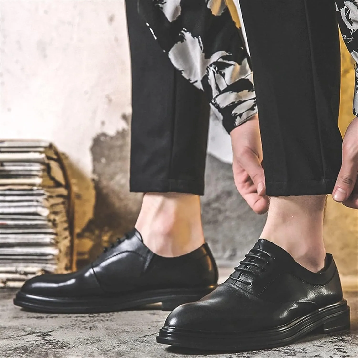 Oxford Dress Shoes for Men Lace Up Brogue Embossed Wing tip Derby Shoes PU Leather Non Slip Anti-Slip Block Heel Rubber Sole Slip Resistant Classic