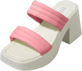 Platform Heels Sandals for Women,Fish Mouth Open Toe Comfortable Block Color Trendy Chunky Teal Sandals Lightweight Fashionable Chunky Heeled Sandals Slip On Ourdoor Wedding Footwear