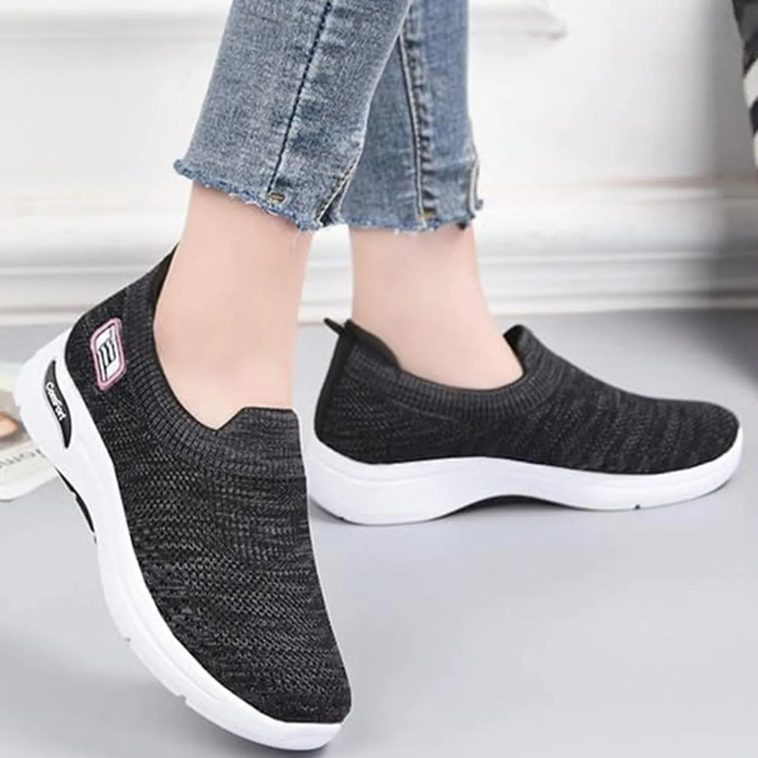 Slip On Walking Shoes for Women Orthopedic Nurse Shoes Hands Free Slip-Ins Go Walk Sneakers Tennis Comfort Wear Orthowear Shoe for Diabetic Neuropathy Plantar Fasciitis Breathable & Comfortable