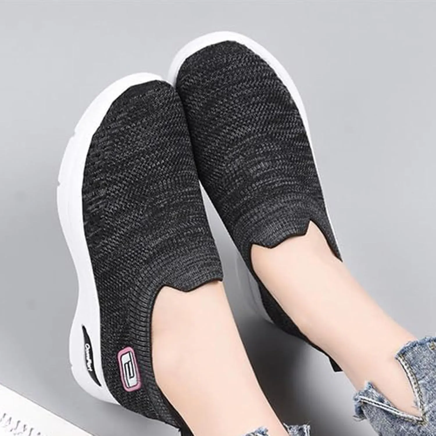 Slip On Walking Shoes for Women Orthopedic Nurse Shoes Hands Free Slip-Ins Go Walk Sneakers Tennis Comfort Wear Orthowear Shoe for Diabetic Neuropathy Plantar Fasciitis Breathable & Comfortable