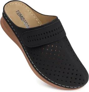 TEMOFON Clogs for Women Mules Shoes: Comfortable Arch Support Closed Toe Sandals Backless Low Wedge Slip on Shoes