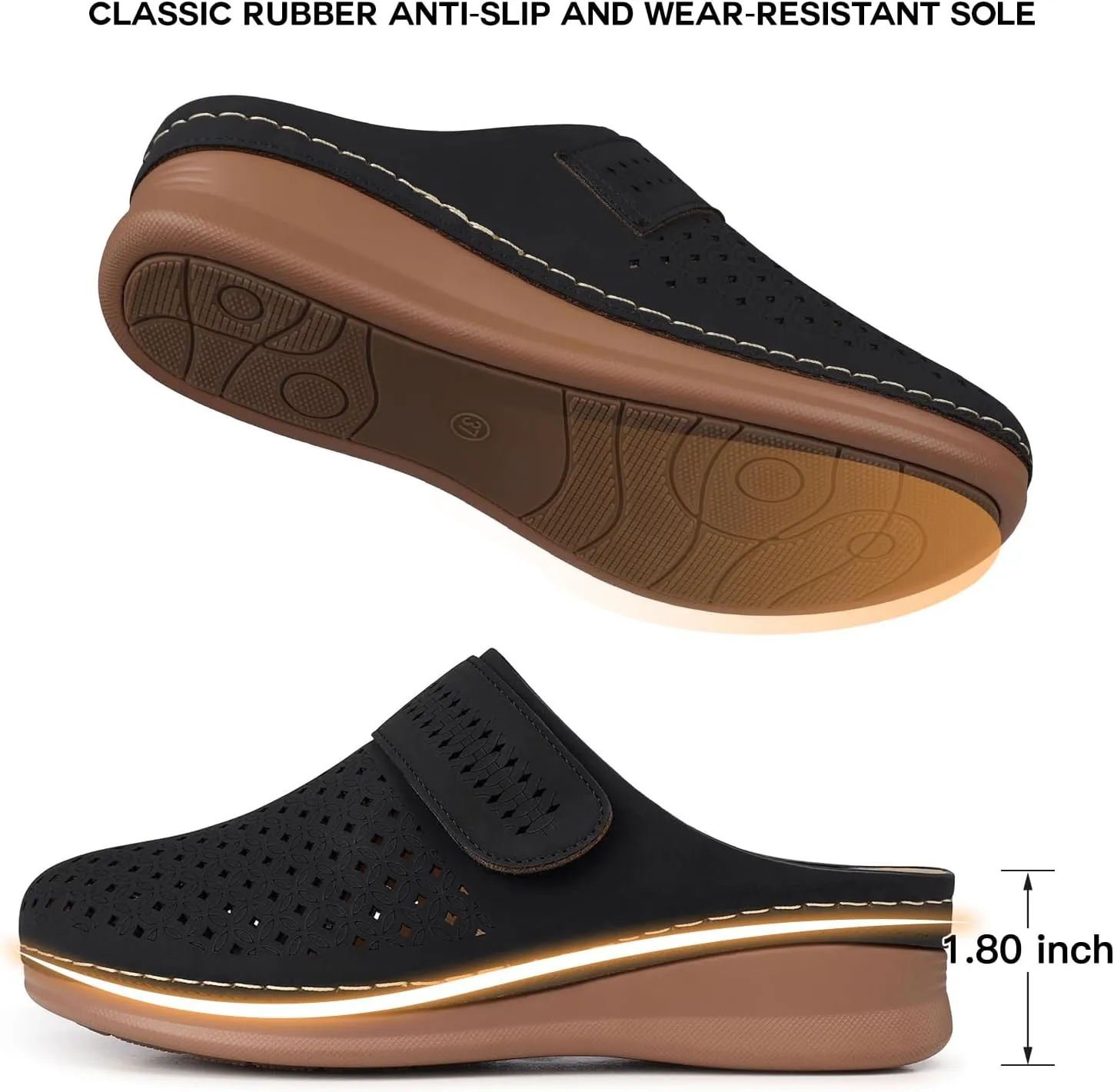TEMOFON Mules for Women Slip on Sandals: Comfortable Clogs with Arch Support Leather Flats Closed Toe Sandals Shoes