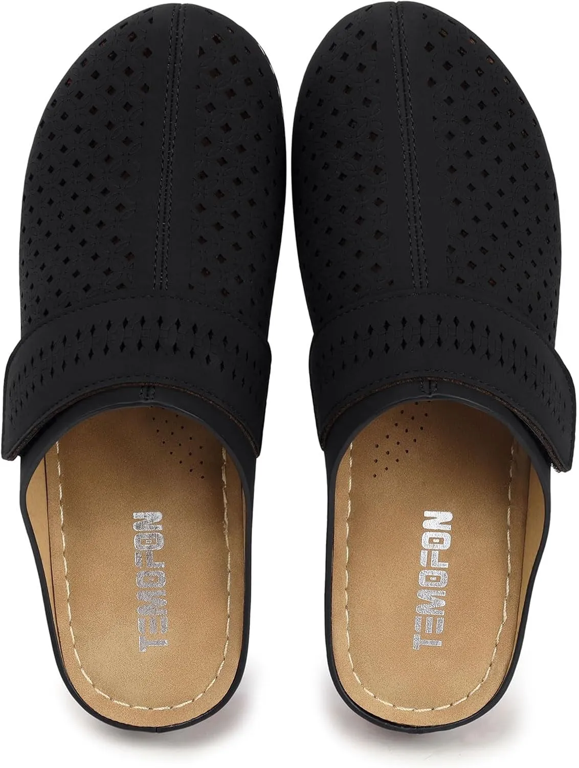 TEMOFON Mules for Women Slip on Sandals: Comfortable Clogs with Arch Support Leather Flats Closed Toe Sandals Shoes