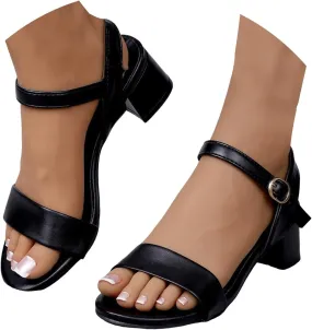 Women's Chunky Block Heels Sandals 2025 Classic Open Toe One Strap Solid Color Casual Sandals Lightweight Fashionable Comfortable Spring Summer Adjustable Ankle Strap Wide Available Shoes