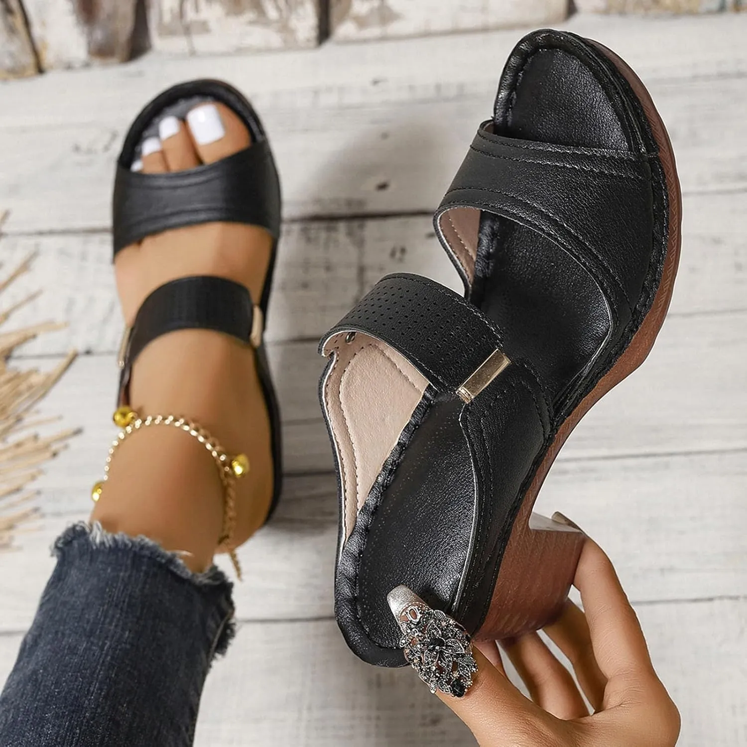 Women'S Platform Chunky Block Heels Sexy Open Toe High Heel Sandals Casual Thick Heel Lightweight Breathable Stylish Shoe Beach Vacation Outdoor Comfortable Sandals
