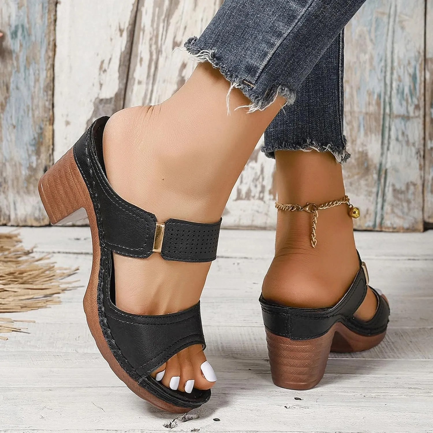 Women'S Platform Chunky Block Heels Sexy Open Toe High Heel Sandals Casual Thick Heel Lightweight Breathable Stylish Shoe Beach Vacation Outdoor Comfortable Sandals