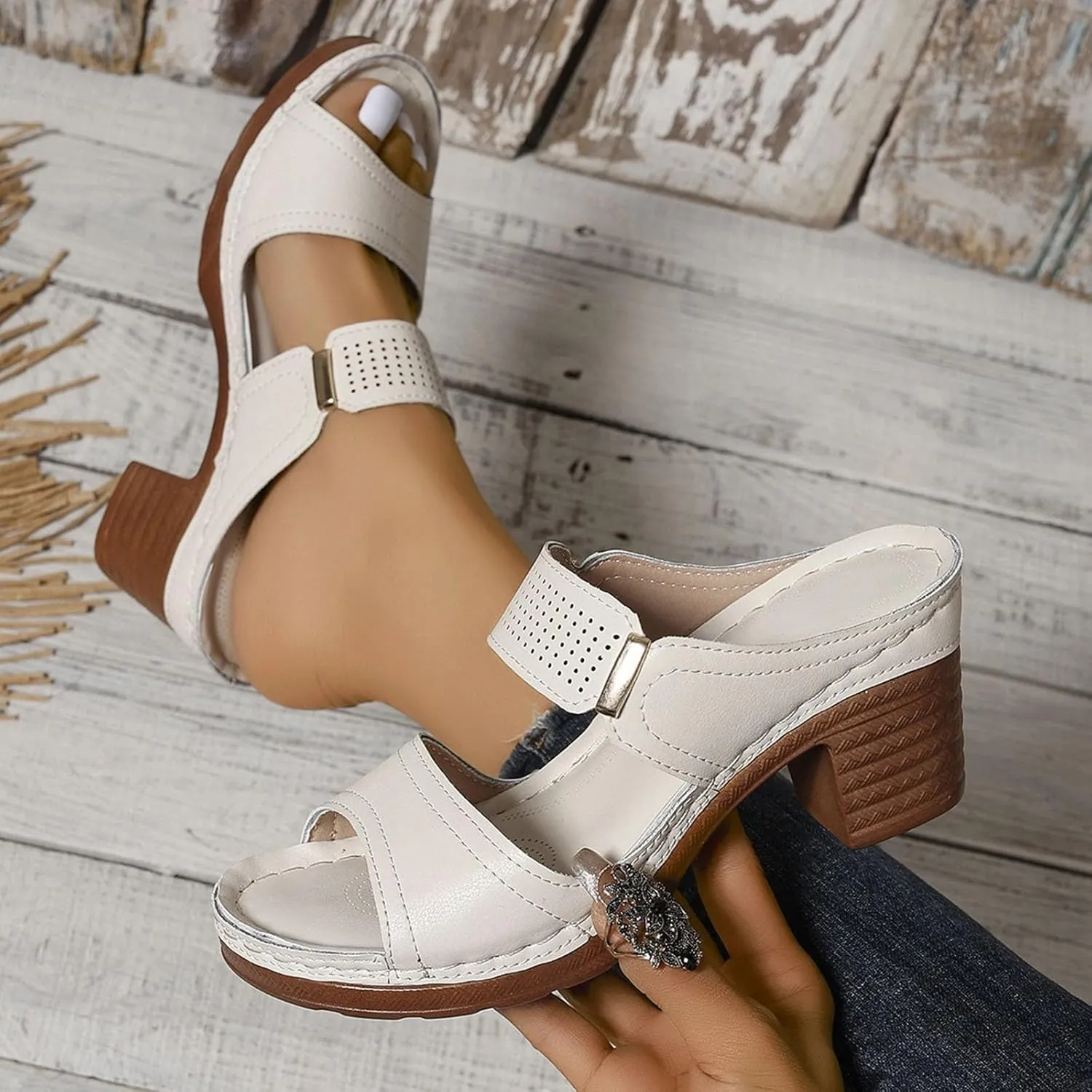 Women'S Platform Chunky Block Heels Sexy Open Toe High Heel Sandals Casual Thick Heel Lightweight Breathable Stylish Shoe Beach Vacation Outdoor Comfortable Sandals