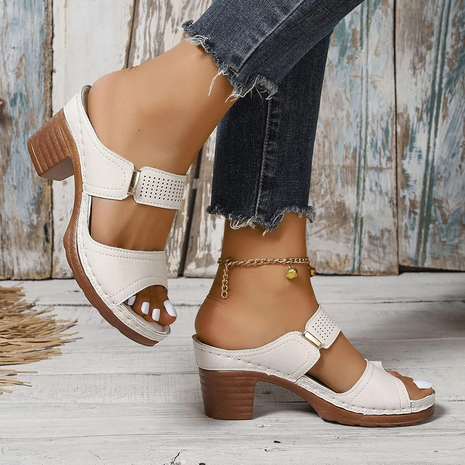 Women'S Platform Chunky Block Heels Sexy Open Toe High Heel Sandals Casual Thick Heel Lightweight Breathable Stylish Shoe Beach Vacation Outdoor Comfortable Sandals