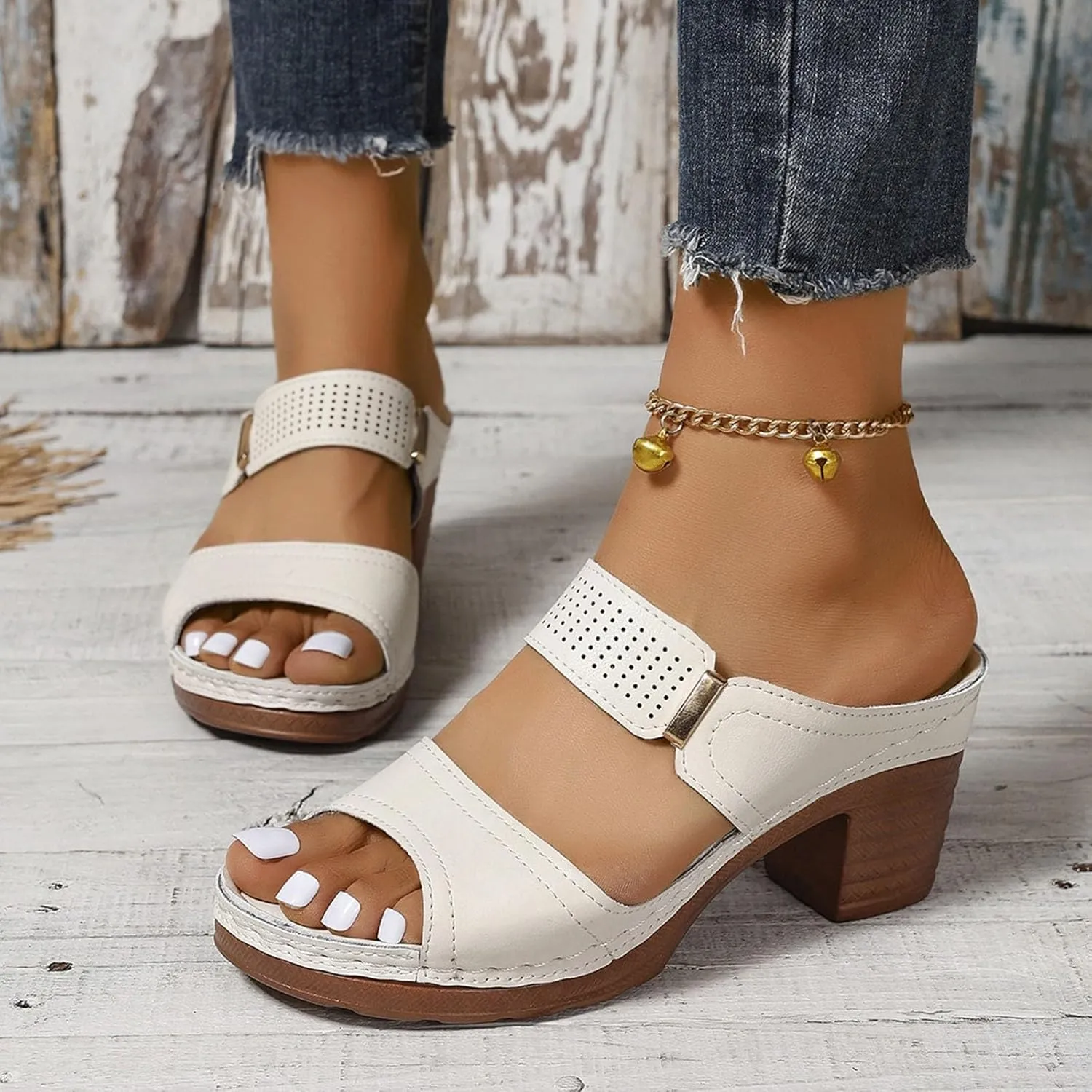 Women'S Platform Chunky Block Heels Sexy Open Toe High Heel Sandals Casual Thick Heel Lightweight Breathable Stylish Shoe Beach Vacation Outdoor Comfortable Sandals