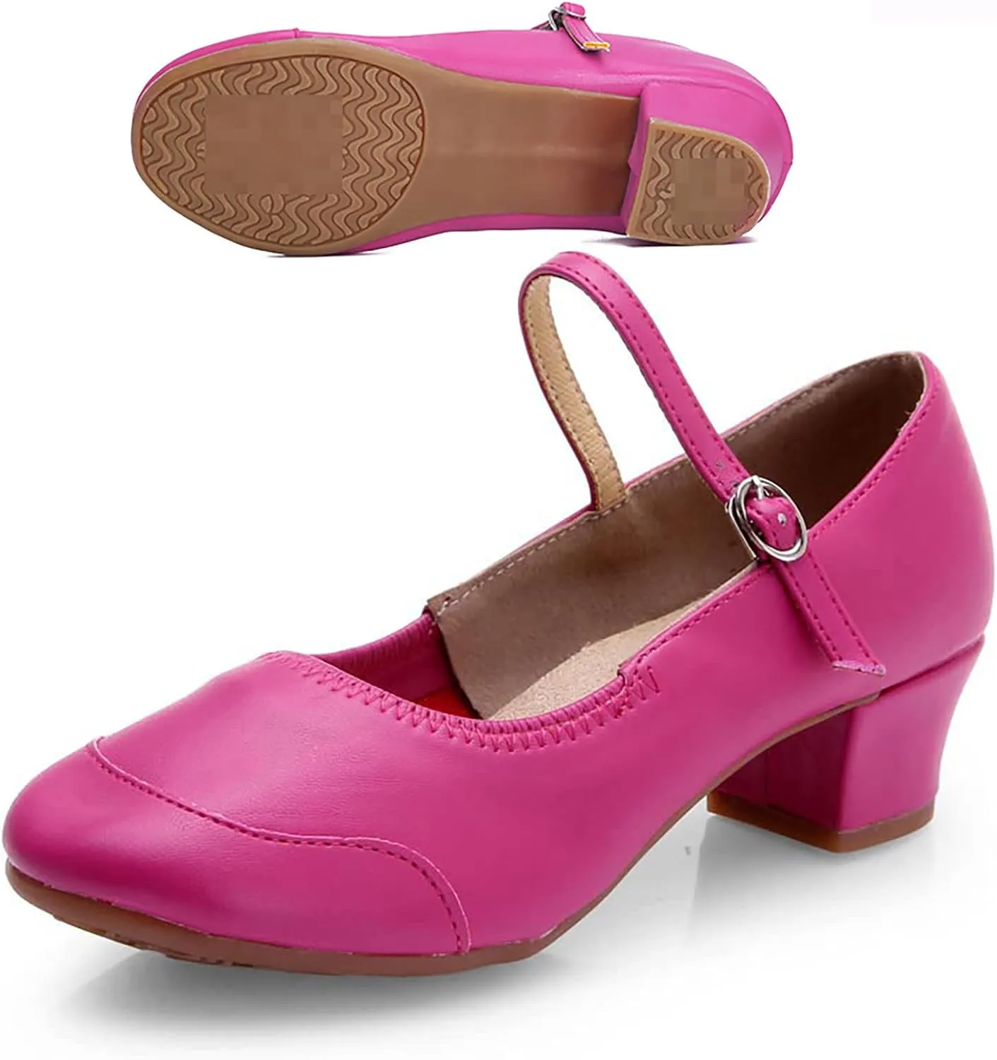Women's Solid Color Full Sole Rubber Low Heel Thick Heel Dance Shoes Sandals Slides Women Adjustable Sandals