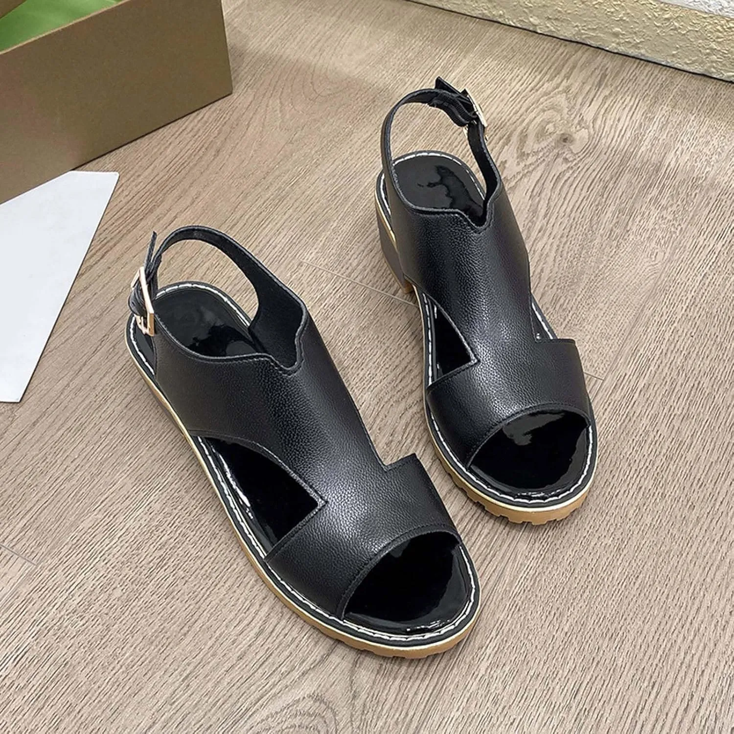 Women's Summer Fashion Chunky Heeled Sandals 2025 Open Toe Side Hollow Out Thick Heel Wedge Shoes Wide Width Low Heel Wedding Party Dress Shoes