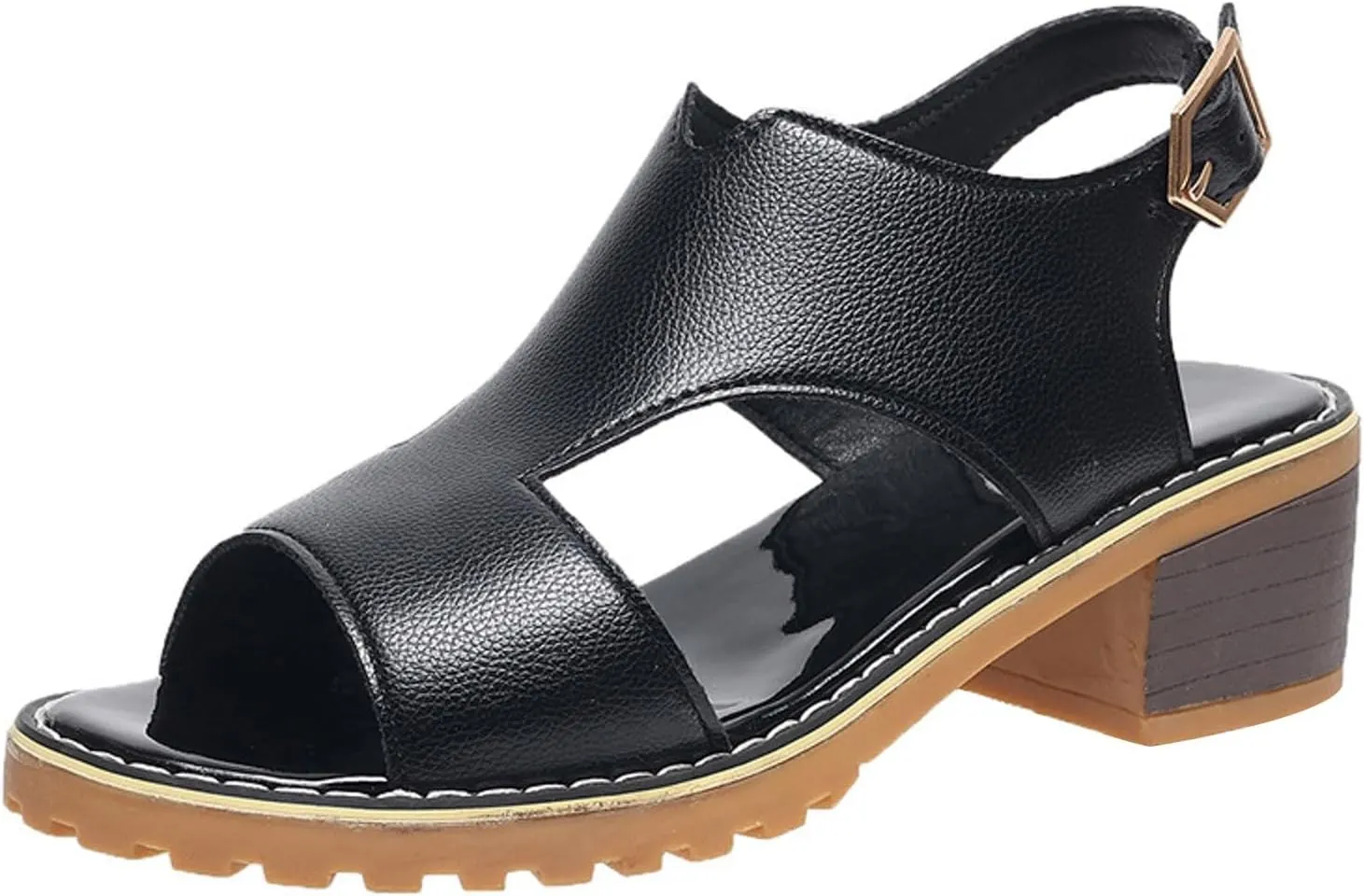 Women's Summer Fashion Chunky Heeled Sandals 2025 Open Toe Side Hollow Out Thick Heel Wedge Shoes Wide Width Low Heel Wedding Party Dress Shoes