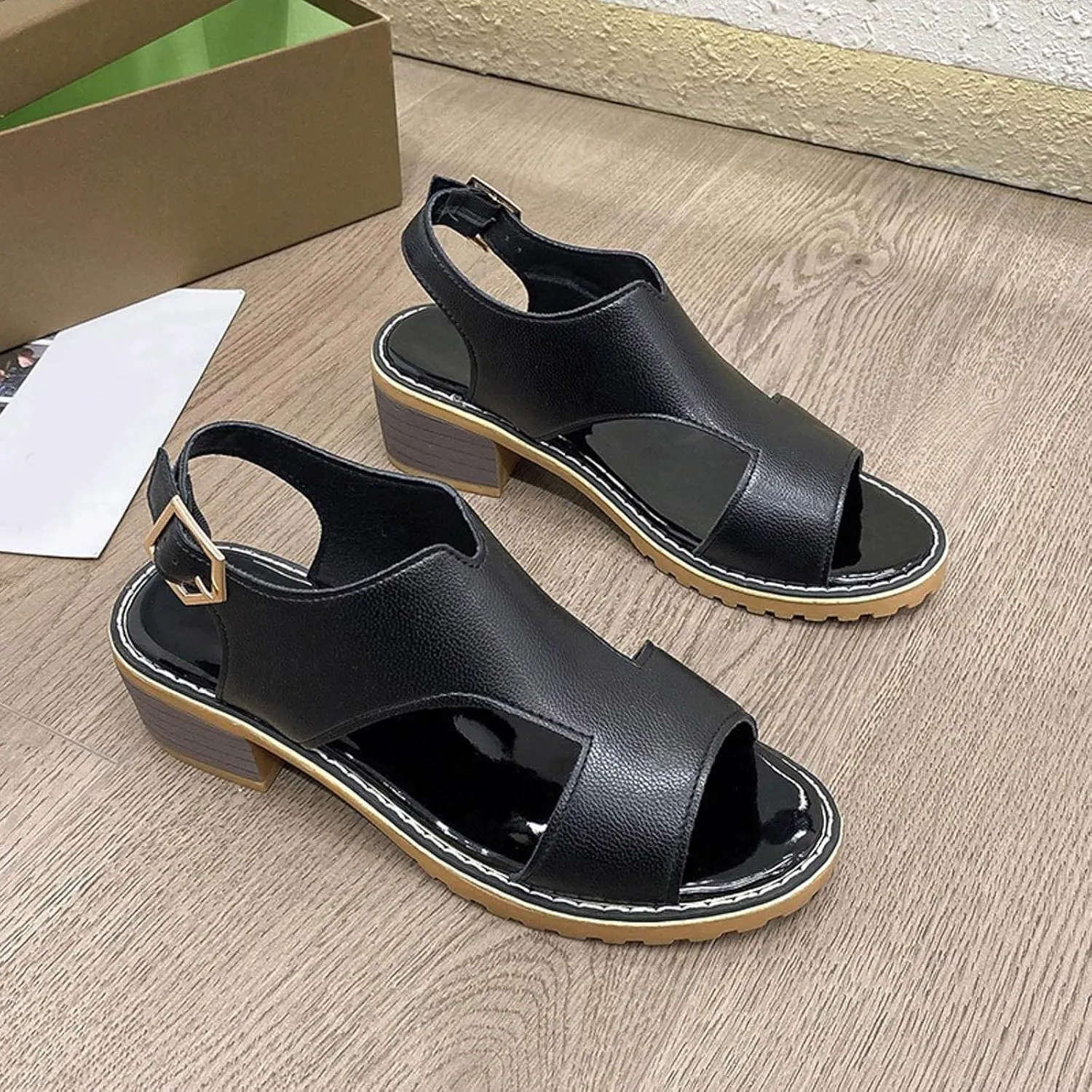 Women's Summer Fashion Chunky Heeled Sandals 2025 Open Toe Side Hollow Out Thick Heel Wedge Shoes Wide Width Low Heel Wedding Party Dress Shoes