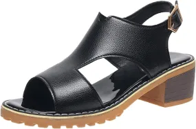 Women's Summer Fashion Chunky Heeled Sandals 2025 Open Toe Side Hollow Out Thick Heel Wedge Shoes Wide Width Low Heel Wedding Party Dress Shoes