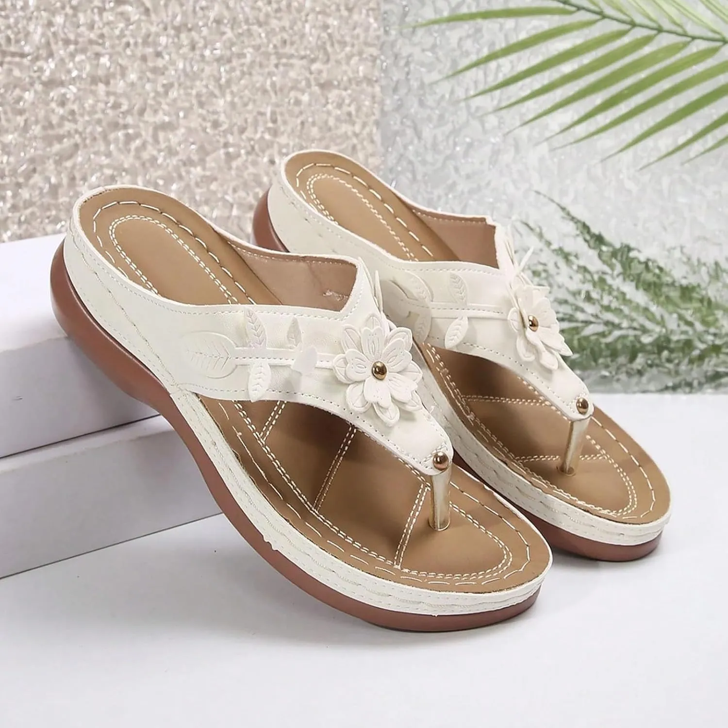 ZSpzx Women's Orthotic Cushion Flip Flops Recovery Walking Sandals for Women Foot Arch Support Plantar Fasciitis Bunion Wedge Slide Comfortable Dressy Summer Casual Womens Beach Shoes for Daily Wear
