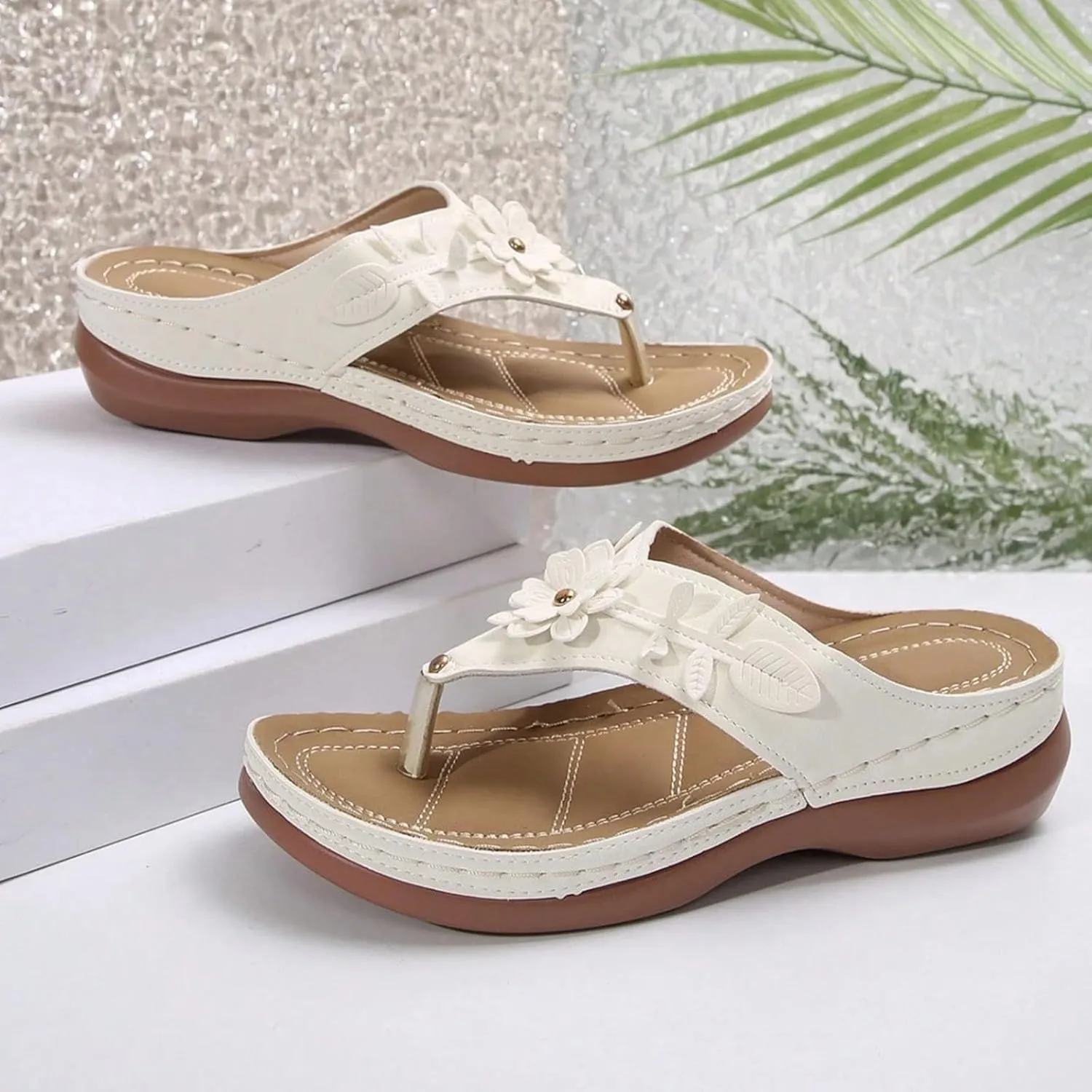 ZSpzx Women's Orthotic Cushion Flip Flops Recovery Walking Sandals for Women Foot Arch Support Plantar Fasciitis Bunion Wedge Slide Comfortable Dressy Summer Casual Womens Beach Shoes for Daily Wear
