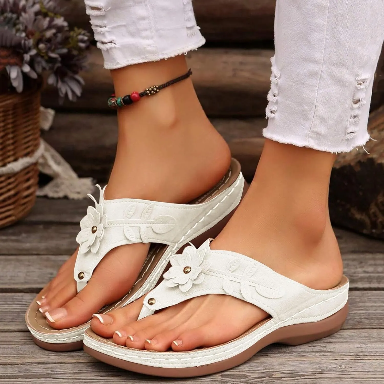 ZSpzx Women's Orthotic Cushion Flip Flops Recovery Walking Sandals for Women Foot Arch Support Plantar Fasciitis Bunion Wedge Slide Comfortable Dressy Summer Casual Womens Beach Shoes for Daily Wear